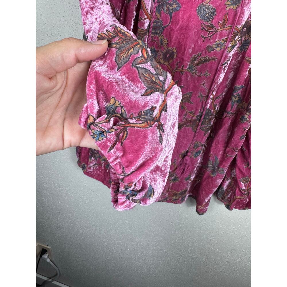 Paparazzi velvet pink floral top Womens size L/XL - Picture 4 of 7